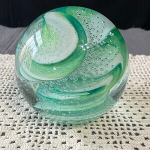 Vtg. Ornamental Blown Glass Works Light Emerald Green Handblown Paperweight